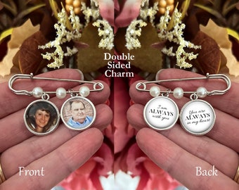 Memorial Photo Pin: Double Sided Bouquet Charm, Loss of Loved One