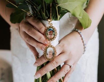 Gold Memorial Photo Bouquet Charm: Bridal Keepsake Pin