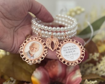 Pearl Bridal Bouquet Photo Charm Wrap, Memorial Wedding Bouquet Keepsake