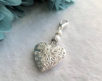 Heart Locket Wedding Bouquet Charm, Bridal Charm, Memorial Charm, Pendant, Heart Wedding Charm, Shower Gift, Something Blue