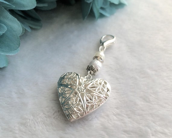 Heart Locket Wedding Bouquet Charm, Bridal Charm, Memorial Charm, Pendant, Heart Wedding Charm, Shower Gift, Something Blue Il_570xn