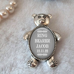 Ring Bearer Gift, Teddy Bear Pin, Ring Security Pin, Custom Ring Bearer Gift, Groom's Attendant Boutonnière Pin, Page Boy, Bridal Party Gift image 3