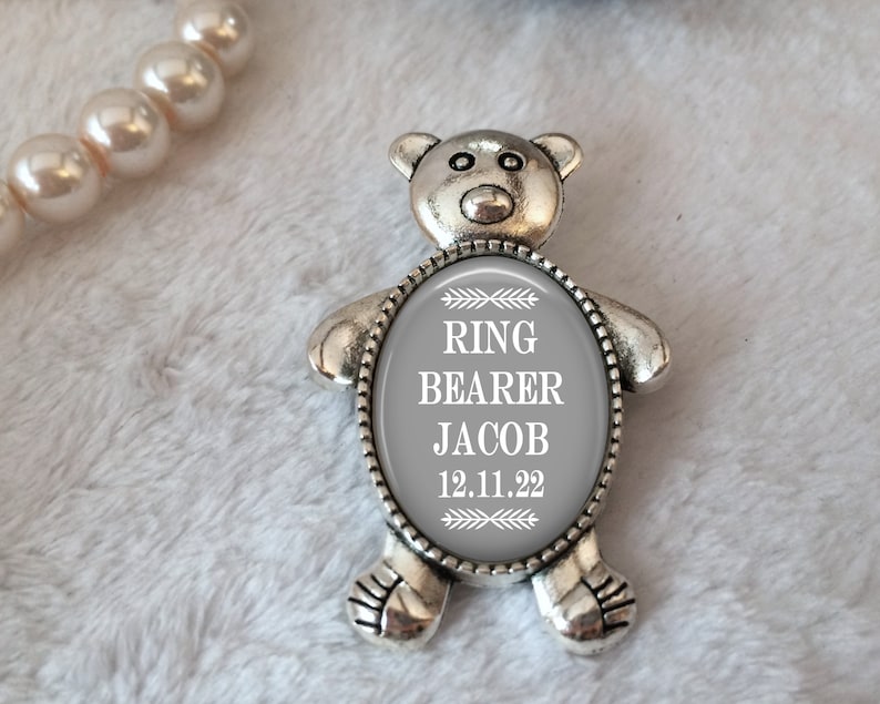 Ring Bearer Gift, Teddy Bear Pin, Ring Security Pin, Custom Ring Bearer Gift, Groom's Attendant Boutonnière Pin, Page Boy, Bridal Party Gift image 3