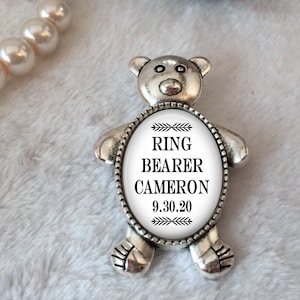 Ring Bearer Gift, Teddy Bear Pin, Ring Security Pin, Custom Ring Bearer Gift, Groom's Attendant Boutonnière Pin, Page Boy, Bridal Party Gift image 1