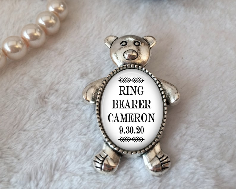 Ring Bearer Gift, Teddy Bear Pin, Ring Security Pin, Custom Ring Bearer Gift, Groom's Attendant Boutonnière Pin, Page Boy, Bridal Party Gift image 1