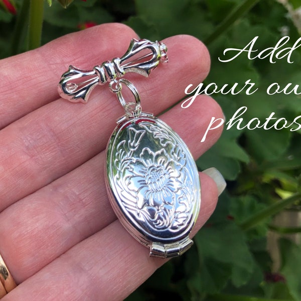 Memory Locket Photo Charm with Pin, Bouquet Charm, Mother's Day gifts for Mom or Grandma, Memory Locket for your Wedding Day, Silver