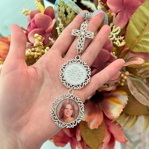 Bouquet Charm, Bridal Bouquet Charm, Wedding Memorial Charm, Personalized Memorial Photo Charm, Religious Cross Photo Charm