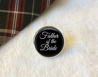 Father of the Bride or Groom Tie Tack, Lapel Pin, Tie Clip, Tie Pin, Brooch, Wedding Party, Personalized, Custom Photo Bronze/Silver/Black