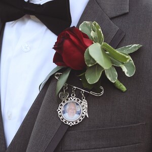 Photo Memorial Charm, Boutonniere Memory Charm, Bridal Bouquet Charm, Wedding Memorial Charm, Memorial Lapel Pin, Double Sided