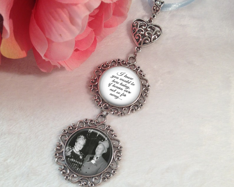 Bridal Charm, Bridal Bouquet Charm, Photo Memorial Charm, Custom Photo & Wording, Heart Wedding Charm, Choose 1 to 5 pendants, Here Today image 1