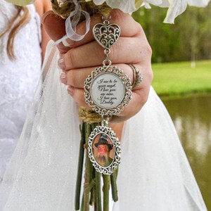 Bridal Bouquet Charm, Personalized Wedding Bouquet Charm, Photo Memorial Charm, Custom Photo & Wording, 1 to 4 pendants, Dad Memory Charm image 2