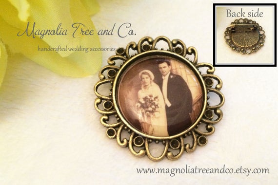 Lapel Pin, Boutonniere, Bridal Bouquet Charm, Custom photo, Memorial Charm, Groom, Wedding, Tuxedo, Karen Elizabeth, Antique Bronze (BC015) Il_570xn