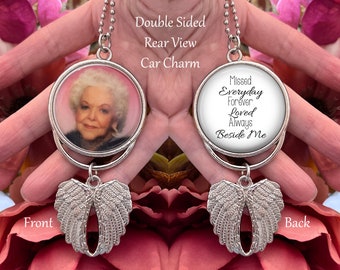 Car Mirror Memorial Photo Charm, Rear View Mirror Charm, Angel Wing Hanging Charm, Car Charm, Memorial Gift, Mirror Charm, Silver/Gold