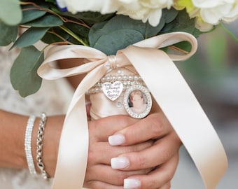 Rhinestone Bridal Bouquet Charm: Memorial Photo Keepsake