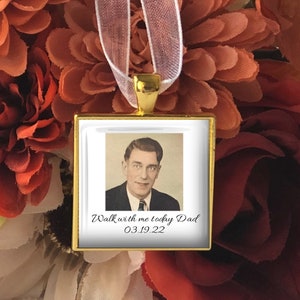 Memorial Pin for Groom, Groom Boutonniere, Bouquet Memorial Charm, Wedding Memorial Charm, Dad walk with me today, Gold image 1