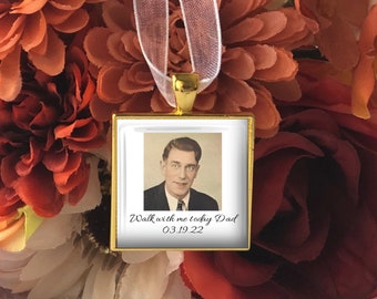 Memorial Pin for Groom, Groom Boutonniere, Bouquet Memorial Charm, Wedding Memorial Charm, Dad walk with me today, Gold