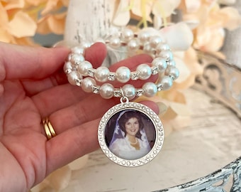 Pearl Bridal Bouquet Photo Charm, Personalized Memorial Wedding Keepsake