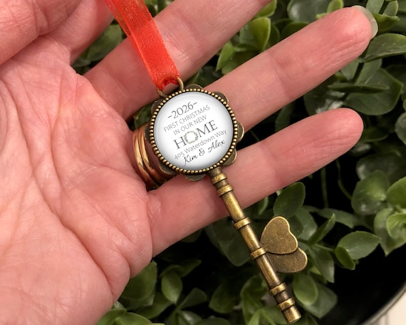 First Christmas in Our New Home Ornament, PERSONALIZED Key Ornament, First Home, New House Tree Ornament, Dated ornament, Bronze or Silver