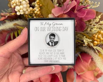 Personalized Photo Pocket Charm, Groom Wedding Memorial Keepsake