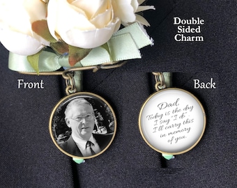Wedding Bouquet Photo Charm, Memorial Pin, Groom Boutonniere, Bridal Bouquet Charm, Wedding Memorial Charm, Bronze, Silver or Gold