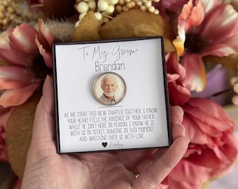 Personalized Photo Pocket Charm, Groom Wedding Memorial Keepsake