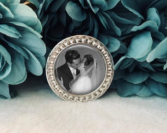 Photo Memorial Pin, Groom Boutonniere Lapel Pin, Bridal Bouquet Brooch