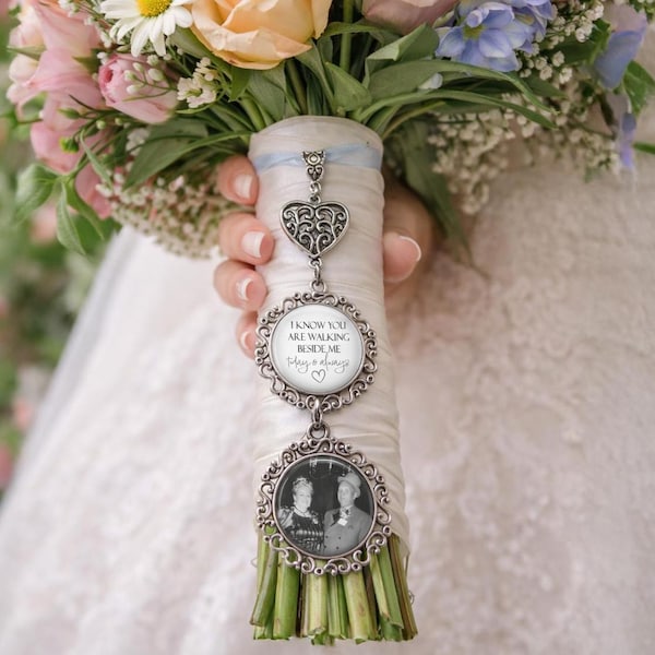 Memorial Wedding Bouquet Photo Charm, Silver Remembrance Keepsake