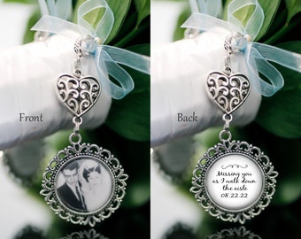 Bridal Bouquet Memorial Charm, Wedding Bouquet Charm, Memorial Token, Custom Photo or Quote, Wedding Charm Double Sided
