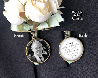 Groom Memorial Photo Pin, Groom Boutonniere, Bridal Bouquet Charm, Wedding Memorial Charm, Bronze, Silver or Gold
