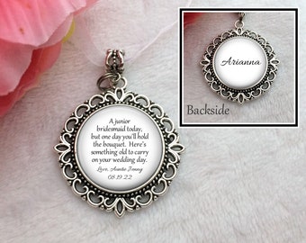 Junior Bridesmaid Charm Pendant, Flowergirl Gift, Personalized Bouquet Charm for Flower Girl, Wedding Flower Charm, Custom Name, One Day...