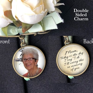 Wedding Bouquet Photo Charm, Memorial Pin, Groom Boutonniere, Bridal Bouquet Charm, Wedding Memorial Charm, Bronze, Silver or Gold image 2