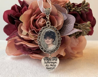 Bridal Bouquet Charm, Memorial Photo Charm, Wedding Charm for Bouquet, Custom Photo & Wording, 1 to 4 pendants+charm
