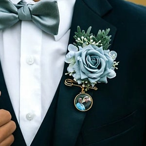 Wedding Bouquet Photo Charm, Memorial Pin, Groom Boutonniere, Bridal Bouquet Charm, Wedding Memorial Charm, Bronze, Silver or Gold zdjęcie 5