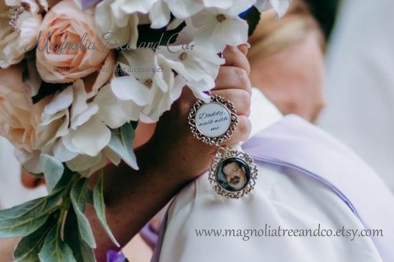 Bridal Charm, Bridal Bouquet Charm, Photo Memorial Charm, Custom Photo & Wording, Heart Wedding Charm, Choose 1 to 5 pendants, Here Today image 6