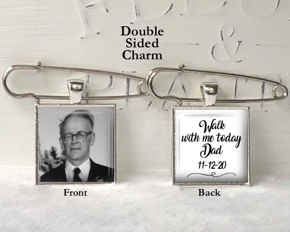 Photo Bouquet Memorial Charm, Memorial Charm for Bride, Double Sided  Wedding Charm, Bridal Charm Custom Photo & Text, Walk with me Dad