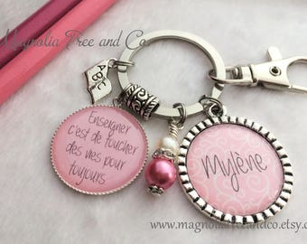 French TEACHER Key Chain, School Teacher Jewelry, Teacher Appreciation, Supply Teacher, Educational Assistant