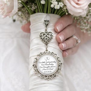 Bridal Bouquet Photo Charm, Wedding Memorial Keepsake, Custom Quote