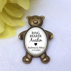 Ring Bearer Gift, Personalized Pin for Ring Bearer, Groom's Attendant Boutonniere Pin, Teddy Bear Pin, Ring Security Pin, Bridal Party Gift image 1