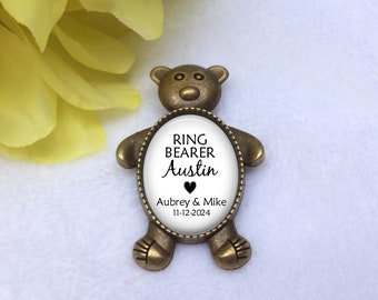 Ring Bearer Gift, Personalized Pin for Ring Bearer, Groom's Attendant Boutonniere Pin, Teddy Bear Pin, Ring Security Pin, Bridal Party Gift