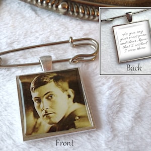 Memorial Boutonniere Pin, Wedding Bouquet Photo Charm, Groom Memorial Gift, Custom Double Sided Photo Pin, In Memory Keepsake, Silver