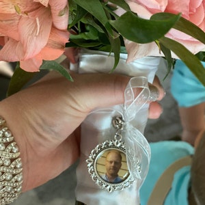 Photo Bouquet Memorial Charm, Memorial Charm for Bride, Double Sided Wedding Charm, Bridal Charm Custom Photo & Text, Walk with me Dad image 5