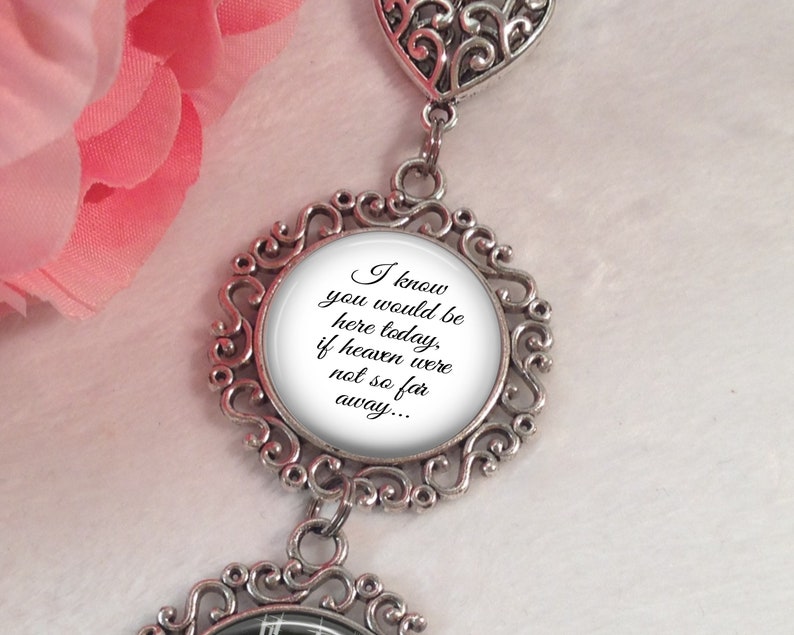 Bridal Charm, Bridal Bouquet Charm, Photo Memorial Charm, Custom Photo & Wording, Heart Wedding Charm, Choose 1 to 5 pendants, Here Today image 4