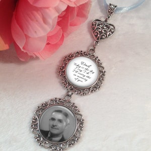 Bridal Bouquet Charm, Personalized Wedding Bouquet Charm, Photo Memorial Charm, Custom Photo & Wording, 1 to 4 pendants, Dad Memory Charm image 1