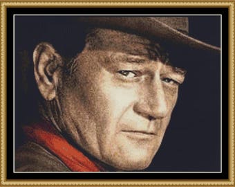 PORTRAIT of  John WAYNE is a 16 count cross stitch PDF chart,  pattern
