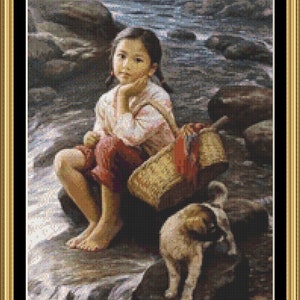 Painting by Li Zijan  is an  18  count cross stitch PDF pattern, chart  for  Dmc  Threads