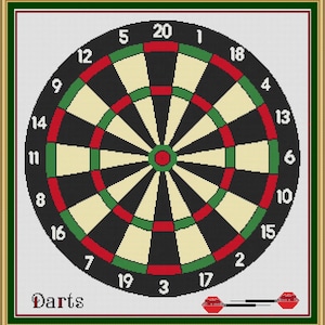 Dieses DART BOARD ist ein 14-Count Kreuzstich PDF Muster für DMC Threads