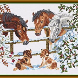 SNOW HORSES   is a 14 count cross stitch PDF pattern/chart  for Anchor  Threads