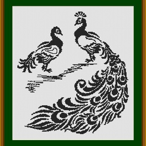Peacock and Hen is a counted cross stitch pattern Ideal for Beginers