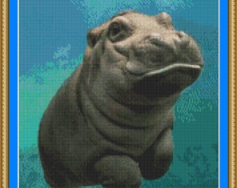 BABY HIPPO 14 count PDF Cross Stitch Chart, Pattern