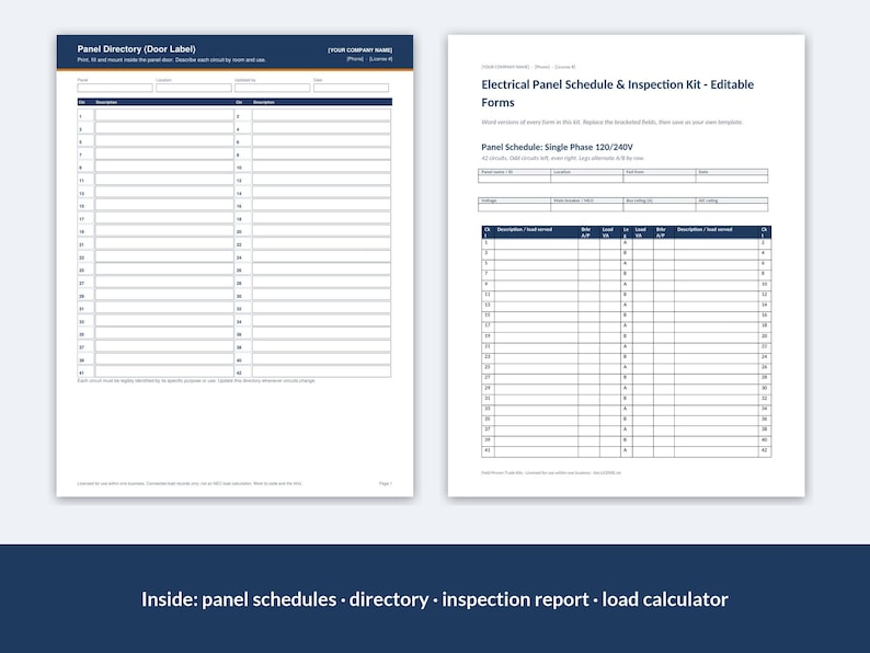 Electrical Panel Schedule Template, Fillable 42 Circuit Single and ...